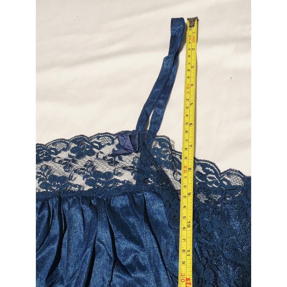 Navy Blue Lace Trim Sz L Vtg Slip Nightgown Maxi Y2K Sleep Dress Babydoll 90's - Picture 6 of 10